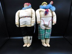 14'' 2 CANADIAN  INUIT NORTH ADULT FOLK DOLLS, PARKAS, MOCCASINS, BABY